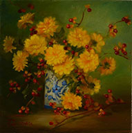 Yellow Mums & Bittersweet By Mireille Duchesne