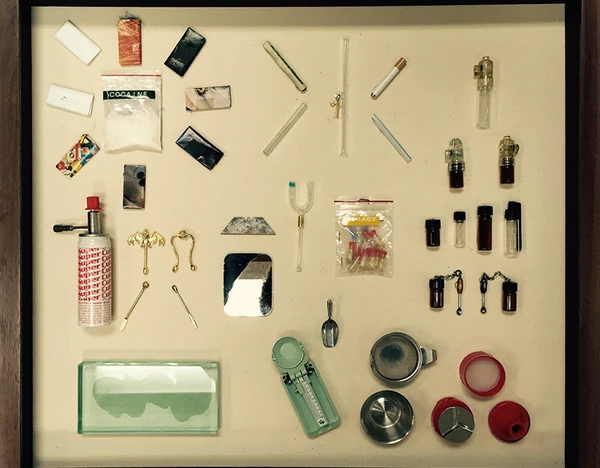 Drug paraphernalia shadow boxes for Darien Police Youth Bureau