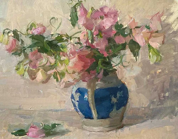 Sweet Peas in Blue Jug 