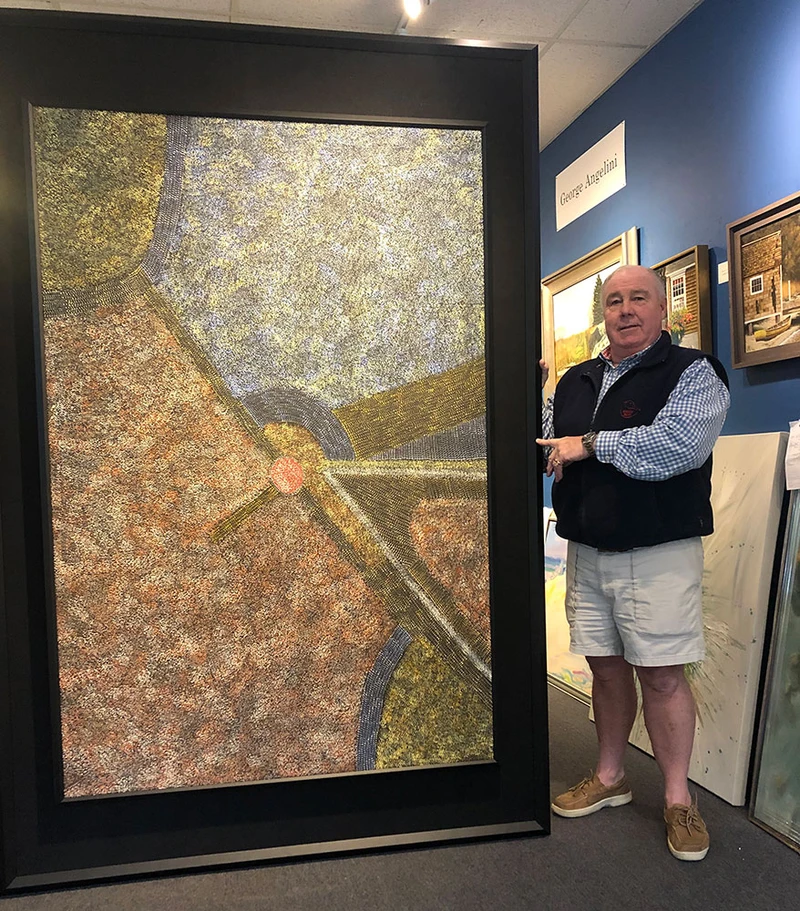 We tackled this huge custom framing project! The customer wanted to cover a large wall with this amazing an authentic Aboriginal tapestry — we aim to please!