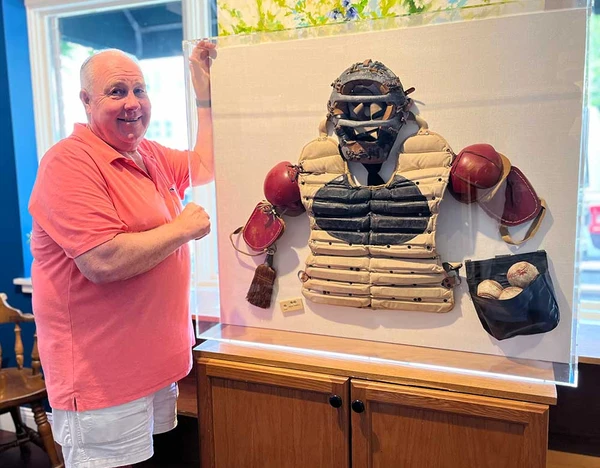 Shadowbox of Vintage Umpire Gear